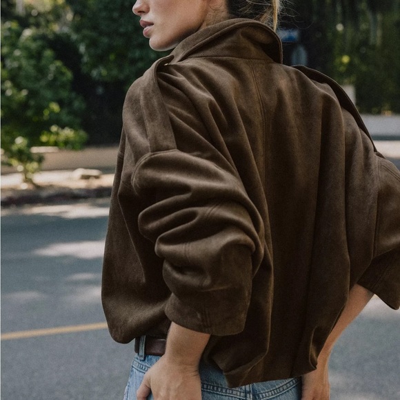 🦋 ZARA VIRAL 🦋  BLOGGERS FAVORITE 🦋 NWT ZARA FAUX SUEDE BOMBER JACKET - Picture 7 of 12